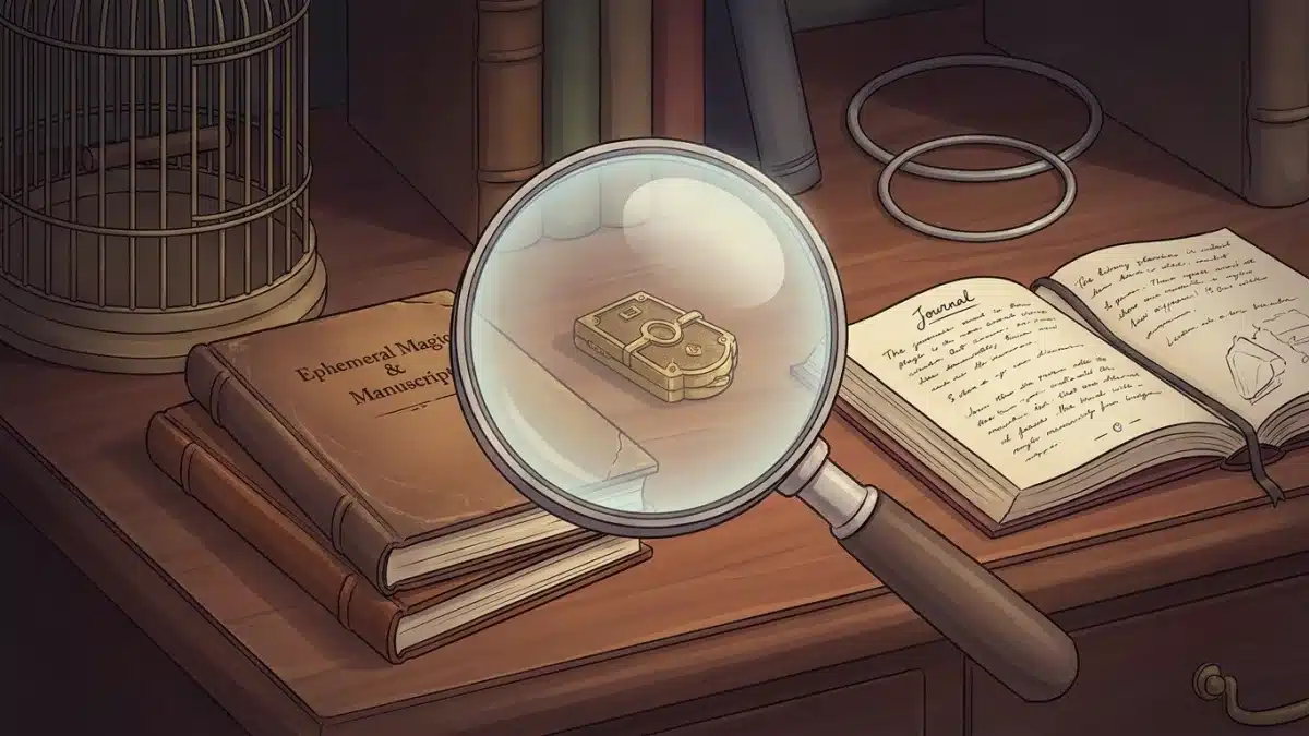 Rare vintage magic ephemera and niche collectible tricks displayed on a wooden desk.