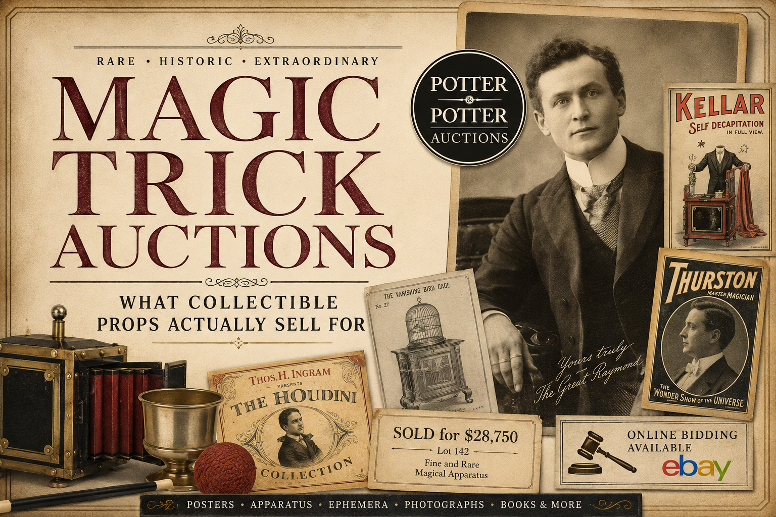 Magic trick auctions from potter  potter and haversat  ewing provide honest pricing benchmarks while ebay listing prices are inflated by 15 18 seller fees | magic trick collection